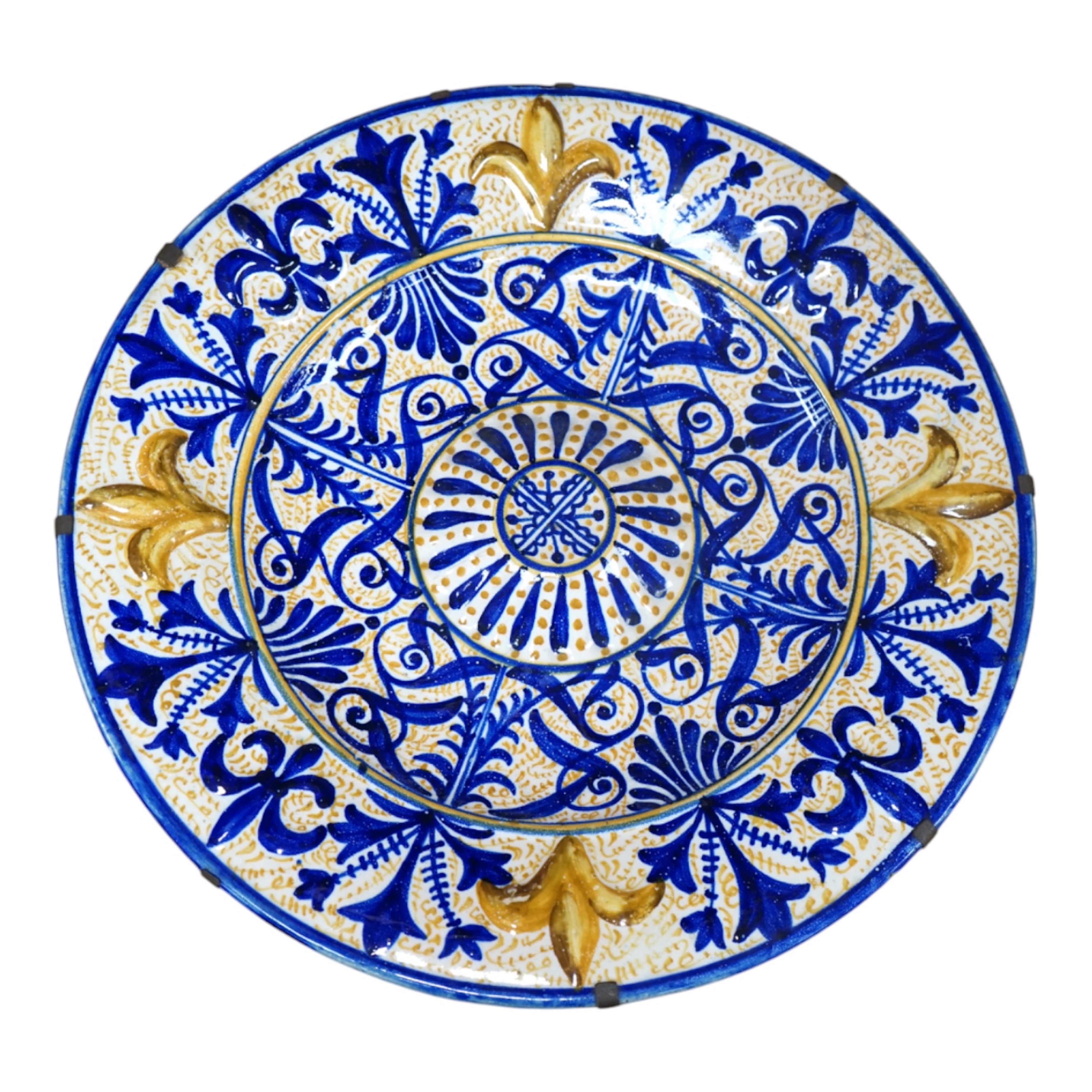 A Hispano-Moresque style maiolica dish, 37cm. Condition - good